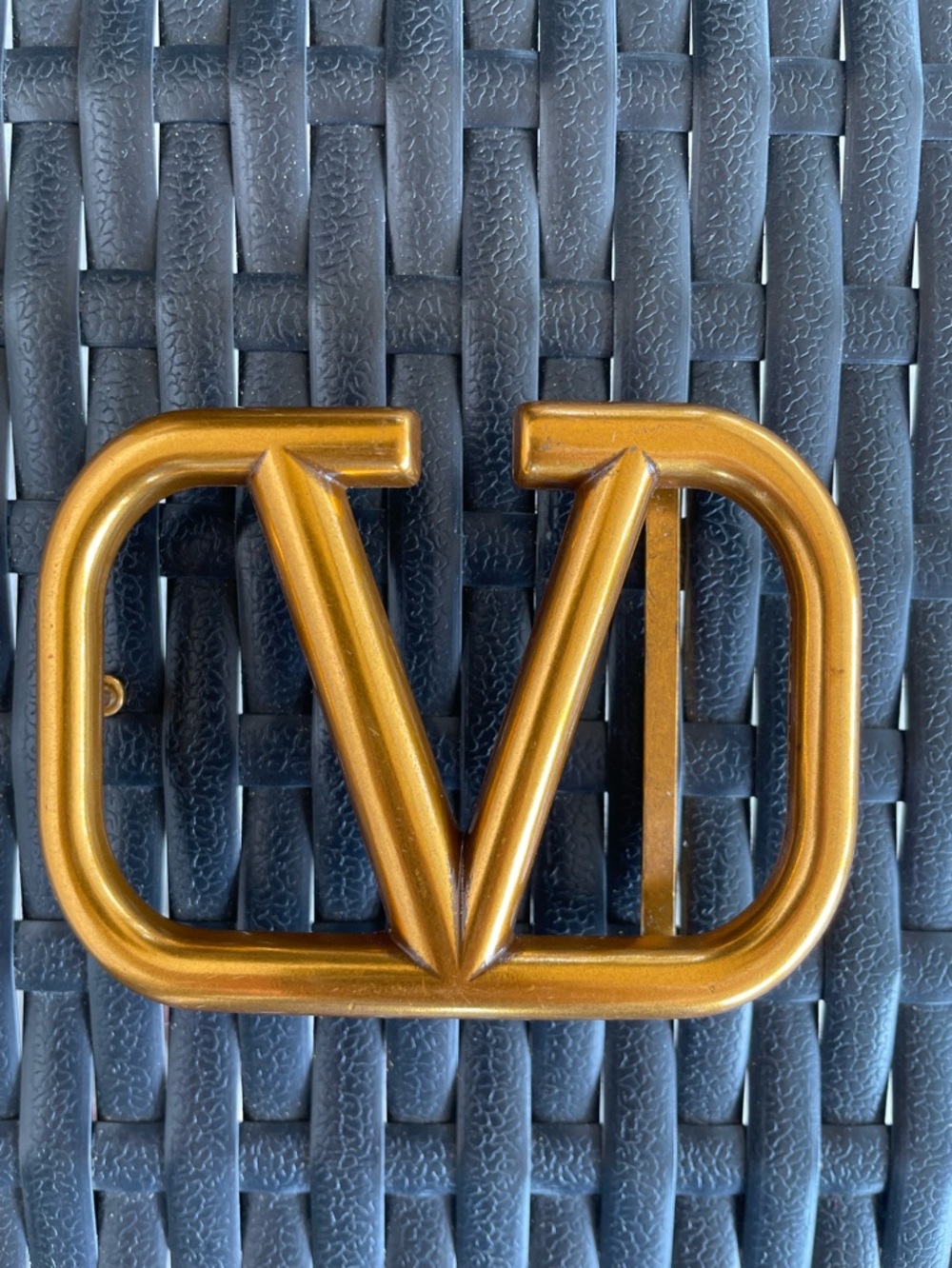 Bronze Tone V Logo Belt Buckle Heavy Statement Piece Vintage Style